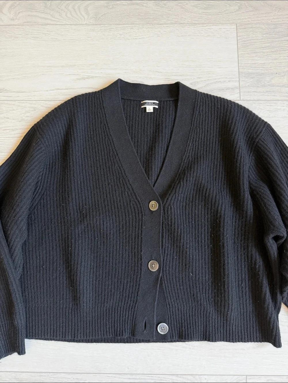 J.Crew 100% Cashmere Ribbed Black Cardigan - Picture 1 of 2